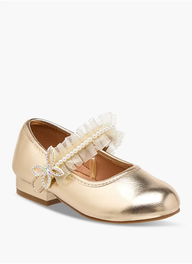 Flora Bella By Shoexpress Ruffle Detail Ballerina Shoes with Hook and Loop Closure