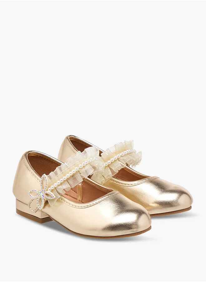 Flora Bella By Shoexpress Ruffle Detail Ballerina Shoes with Hook and Loop Closure