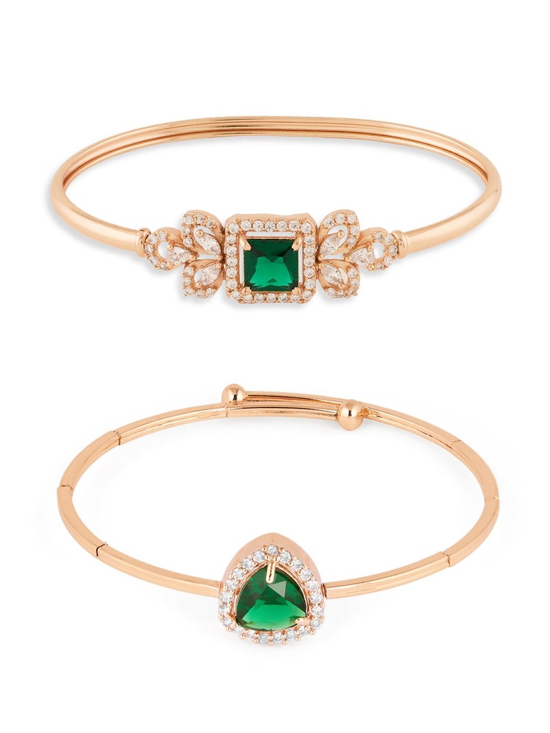 ZAVERI PEARLS Combo of 2 Green Dazzling Cubic Zirconia Contemporary Kada Bracelets For Women-ZPFK21443 - Image 1