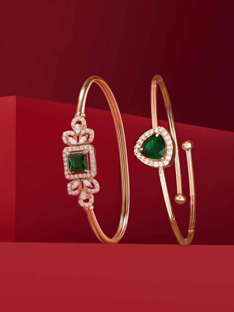 ZAVERI PEARLS Combo of 2 Green Dazzling Cubic Zirconia Contemporary Kada Bracelets For Women-ZPFK21443 - Image 2