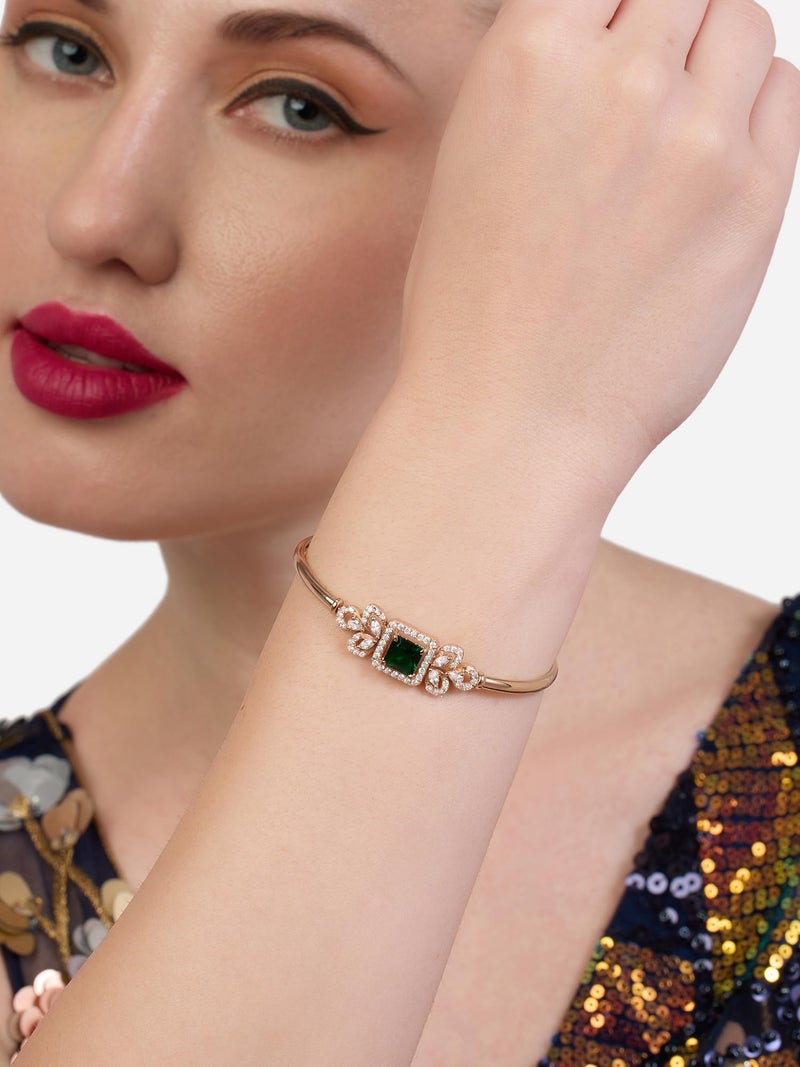 ZAVERI PEARLS Combo of 2 Green Dazzling Cubic Zirconia Contemporary Kada Bracelets For Women-ZPFK21443 - Image 4