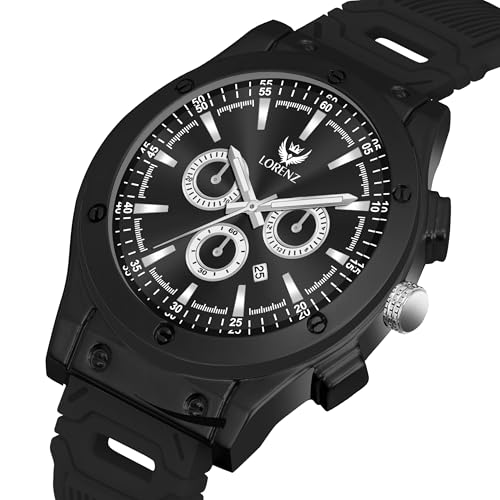 LORENZ Men's Casual Sports Watch, Black Dial with Date Feature & Silicone Strap, Waterproof, Quick Release Pin Strap | MK-4096R - Image 2