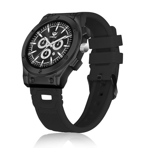 LORENZ Men's Casual Sports Watch, Black Dial with Date Feature & Silicone Strap, Waterproof, Quick Release Pin Strap | MK-4096R - Image 1