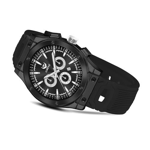 LORENZ Men's Casual Sports Watch, Black Dial with Date Feature & Silicone Strap, Waterproof, Quick Release Pin Strap | MK-4096R - Image 4
