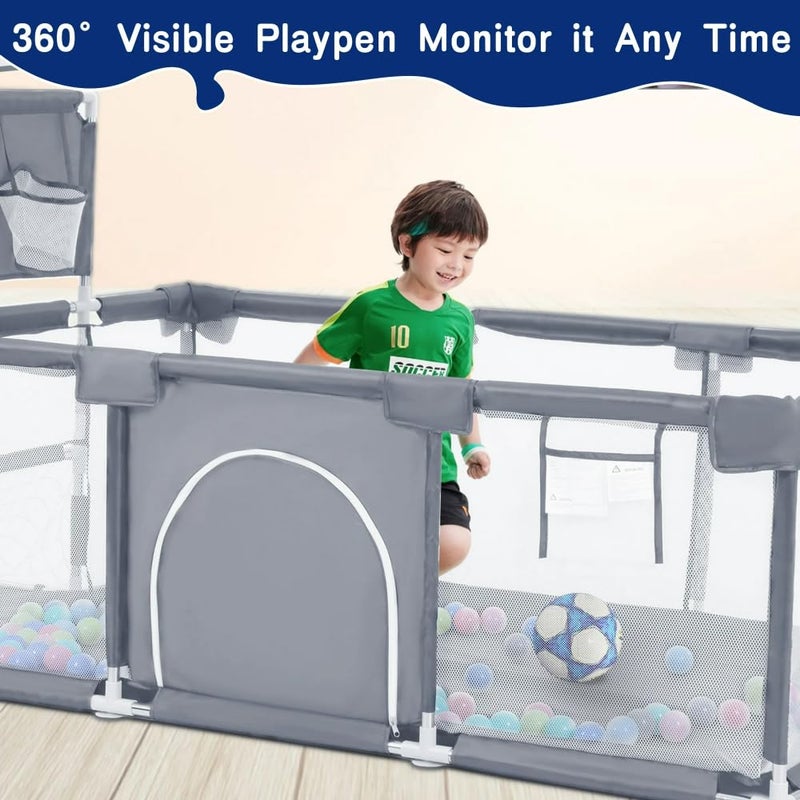 Fantastic-Kids-Toys Baby Playpen Core Heavy-Duty Ventilation Net, Durable Metal Construction, with 50 Balls and Hanging Rings, Foldable, 182 x 122 x 64 cm, for 6 Months to 7 Years Old - Image 4