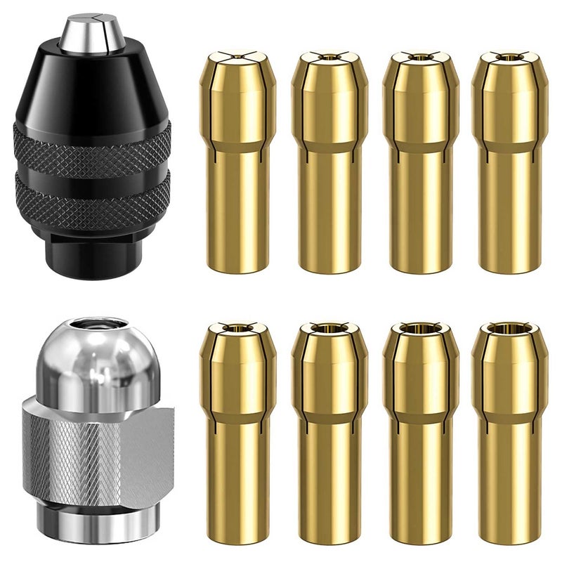 Drill Chuck Collet Set for Dremel 132 to 18 Replacement 4486 Drill Keyless Bit Chuck Shank Rotary Tool Quick Change Adapter with Replacement 4485 Brass Quick Change Rotary Drill Nut Tool Set
