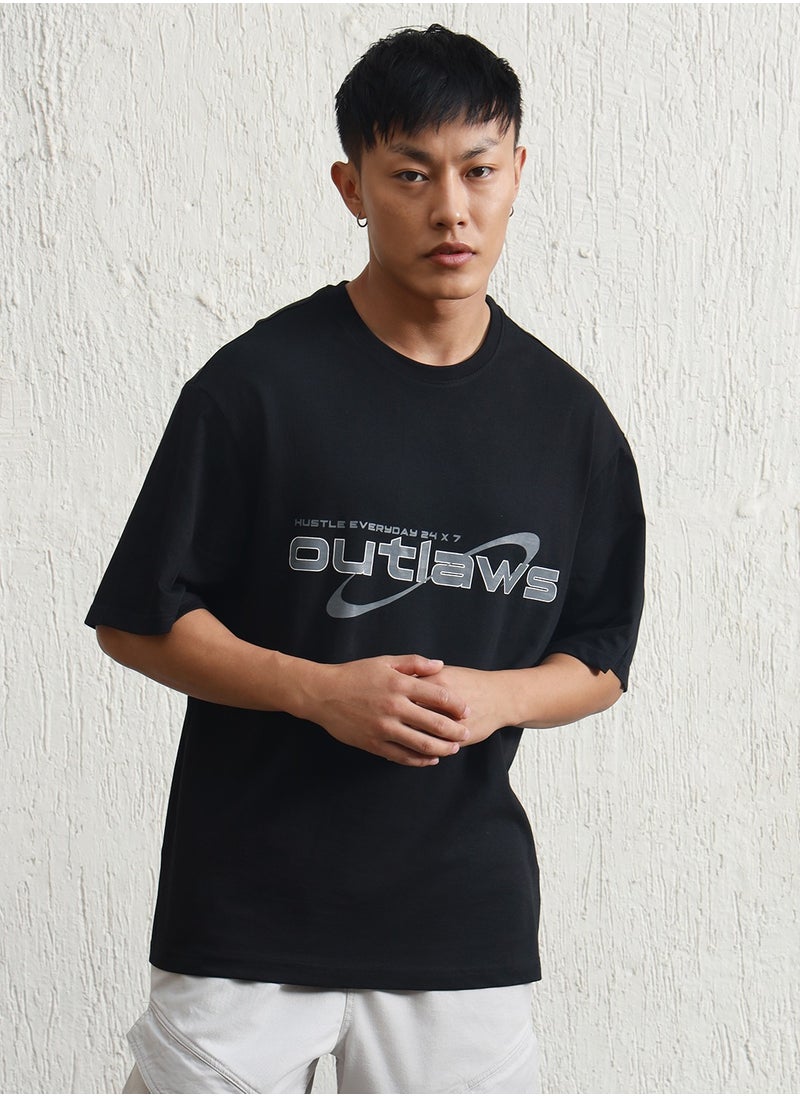 Hubberholme Black Graphic Printed Relaxed Fit T-shirt for Men, 100% Cotton  - Image 1
