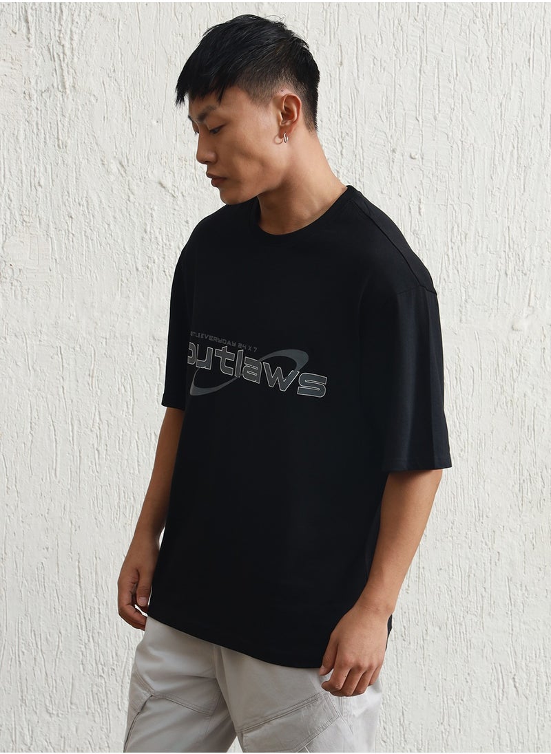 Hubberholme Black Graphic Printed Relaxed Fit T-shirt for Men, 100% Cotton  - Image 2