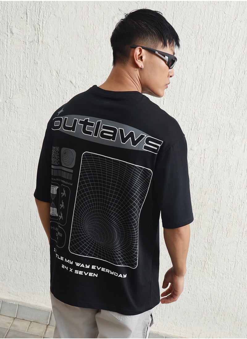 Hubberholme Black Graphic Printed Relaxed Fit T-shirt for Men, 100% Cotton  - Image 3