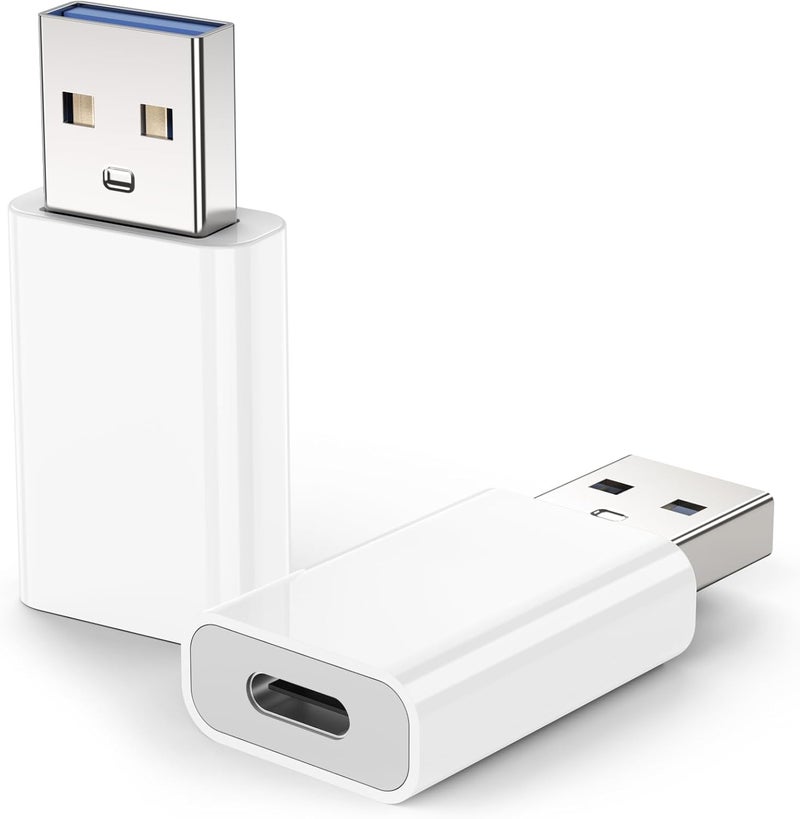 MOSWAG محول USB إلى USB C عبوة 2، محول USB C إلى USB، محول USB إلى C متوافق مع iPhone 17/16/15 Mini Pro Max، Apple MagSafe Watch 11/10/9/8، Galaxy S20-25، iPad Air Mini 6/7، CarPlay - Image 1