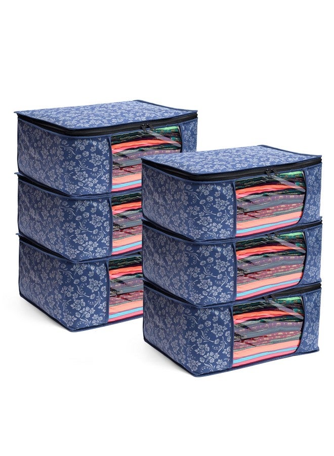 LAXIS HOMFIL Brand - LAXIS Saree Covers With Zip Non-Woven Printed Saree Cover/Saree Organizer For Wardrobe/Cloth Storage With Transparent Window/Saree Bags Storage/Clothes Organizer (Blue- Pack of 6) - Image 1