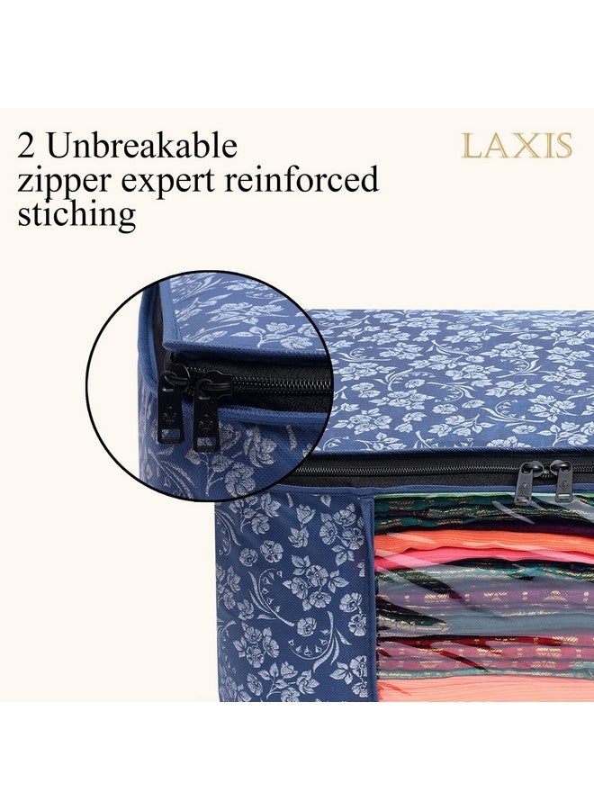 LAXIS HOMFIL Brand - LAXIS Saree Covers With Zip Non-Woven Printed Saree Cover/Saree Organizer For Wardrobe/Cloth Storage With Transparent Window/Saree Bags Storage/Clothes Organizer (Blue- Pack of 6) - Image 4