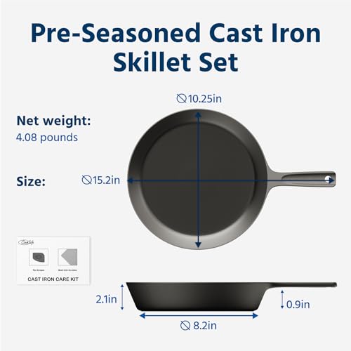 COOKLIFE 10 Inch Lightweight Pre-Seasoned Cast Iron Skillets with Handle Cover - Smooth Polished Surface, Easy to Clean Cast Iron Pan Use in the Oven, on the Stove or Grill, Over a Campfire - Image 2