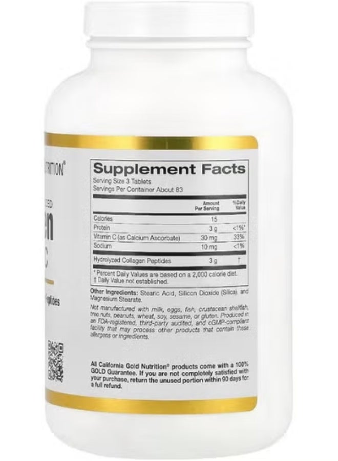 California Gold Nutrition Collagen Peptides Plus Vitamin C Dietary Supplement 250 Tablets - Image 3