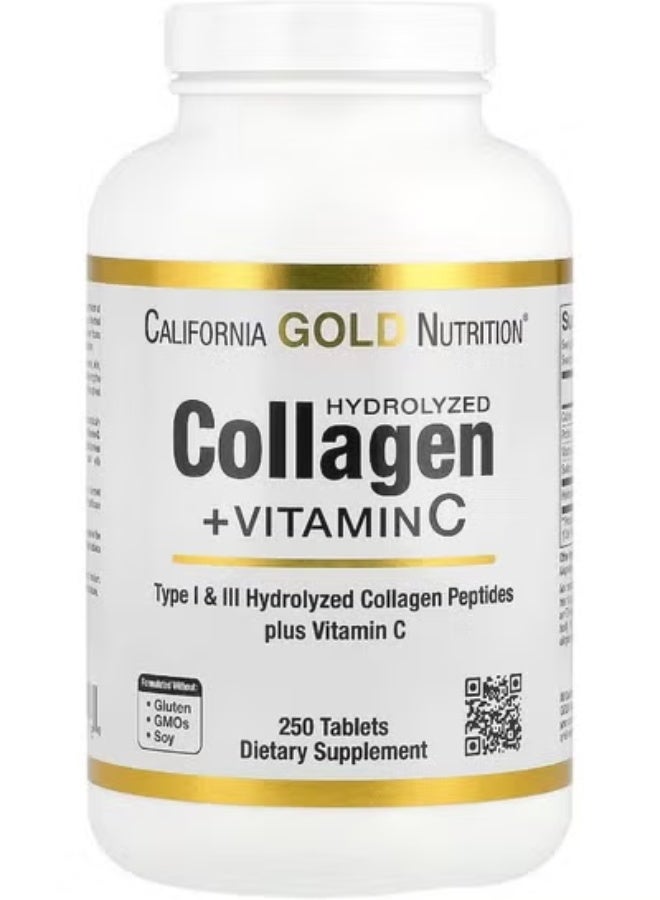 California Gold Nutrition Collagen Peptides Plus Vitamin C Dietary Supplement 250 Tablets - Image 1