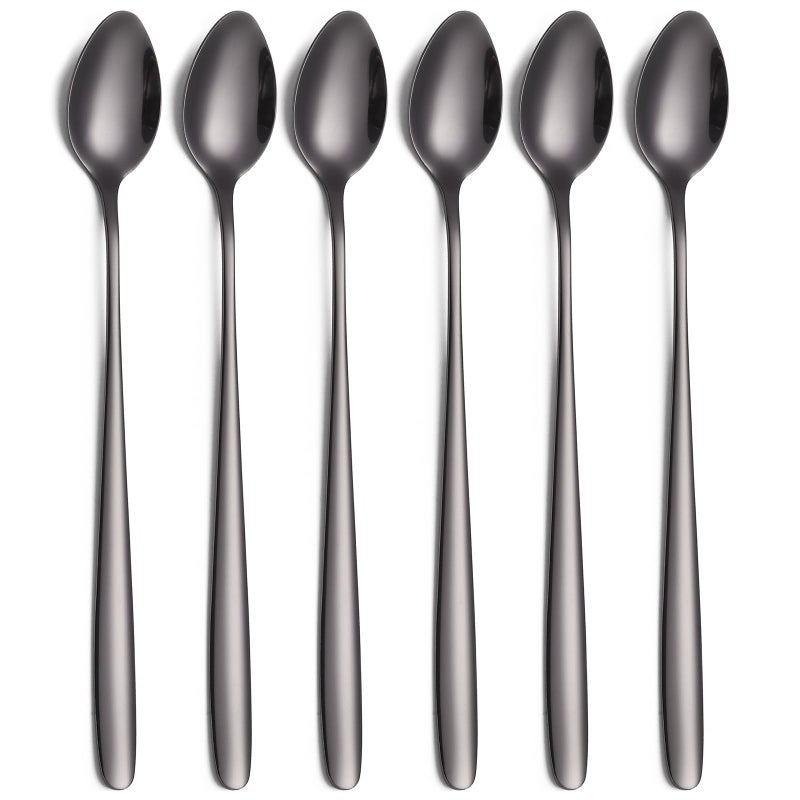Tiokin Black Long Handle Iced Tea Spoons 78Inch Coffee  Ice Cream Spoons Stainless Steel Set of 6