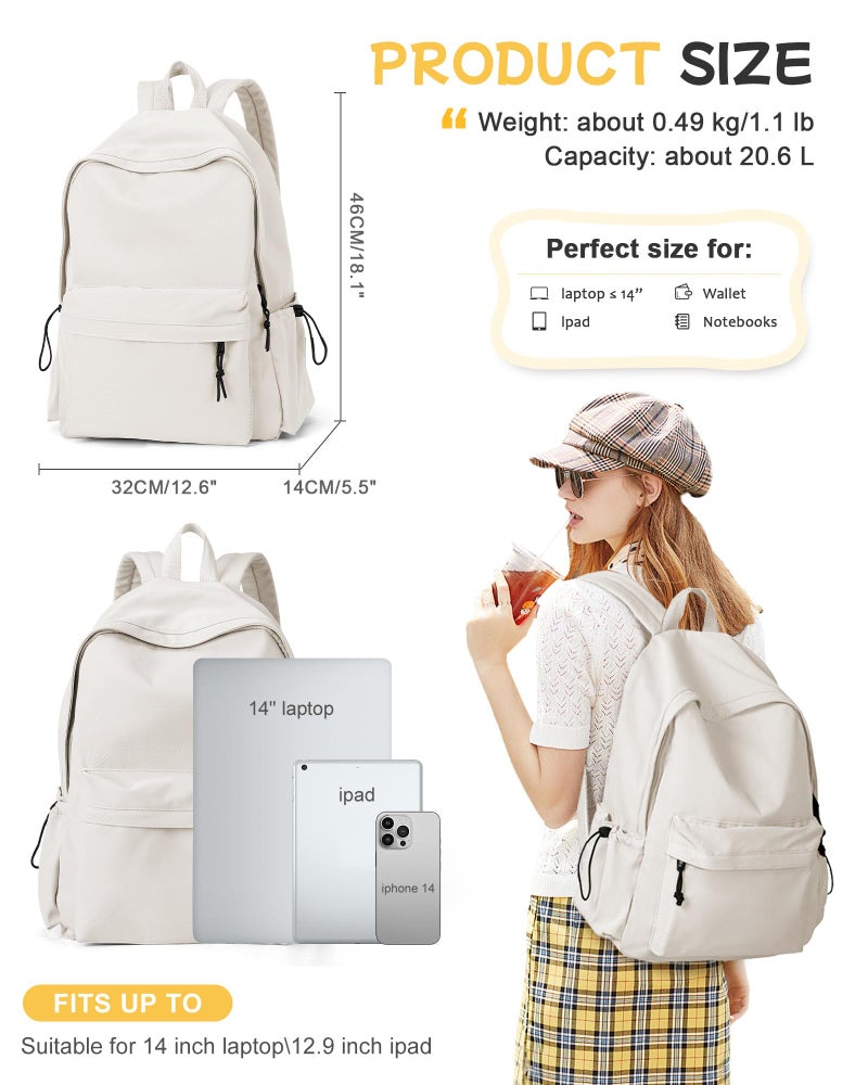 SEAFEW White Backpack For Girls Women Waterproof High School Book Bag Cute Backpack For Men Teens Boys, Lightweight Simple Middle School Back Pack Daypack - Image 3