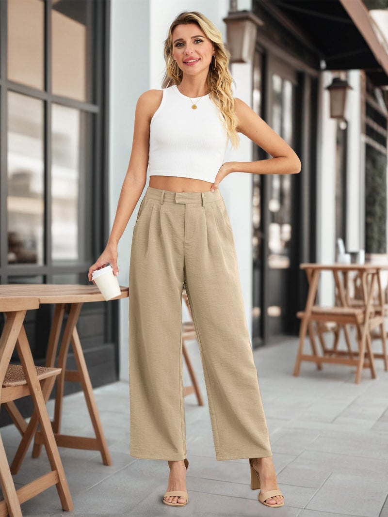 Feiersi Women's Wide Leg Pants Casual High Waisted Slacks Straight Dressy Pants Palazzo Trousers with Pockets(Camel,XX-Large) - Image 5