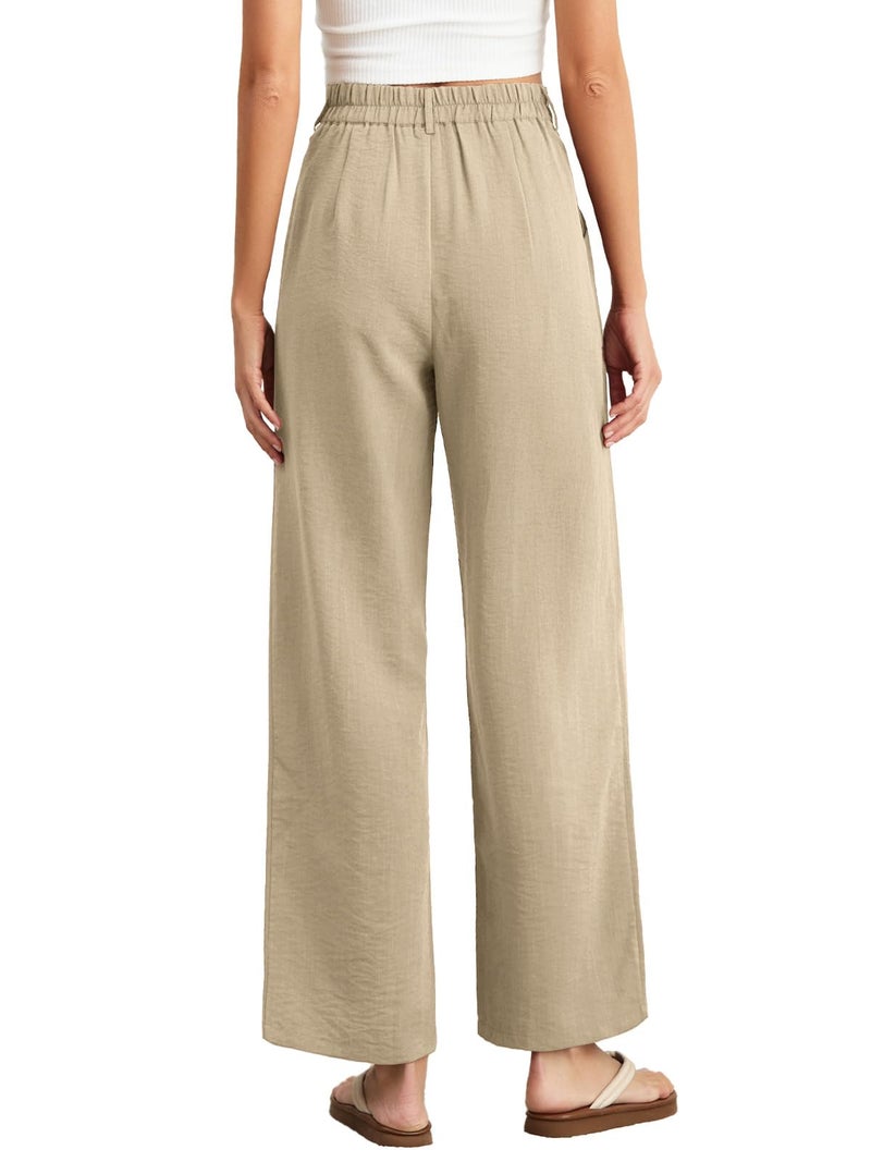 Feiersi Women's Wide Leg Pants Casual High Waisted Slacks Straight Dressy Pants Palazzo Trousers with Pockets(Camel,XX-Large) - Image 3