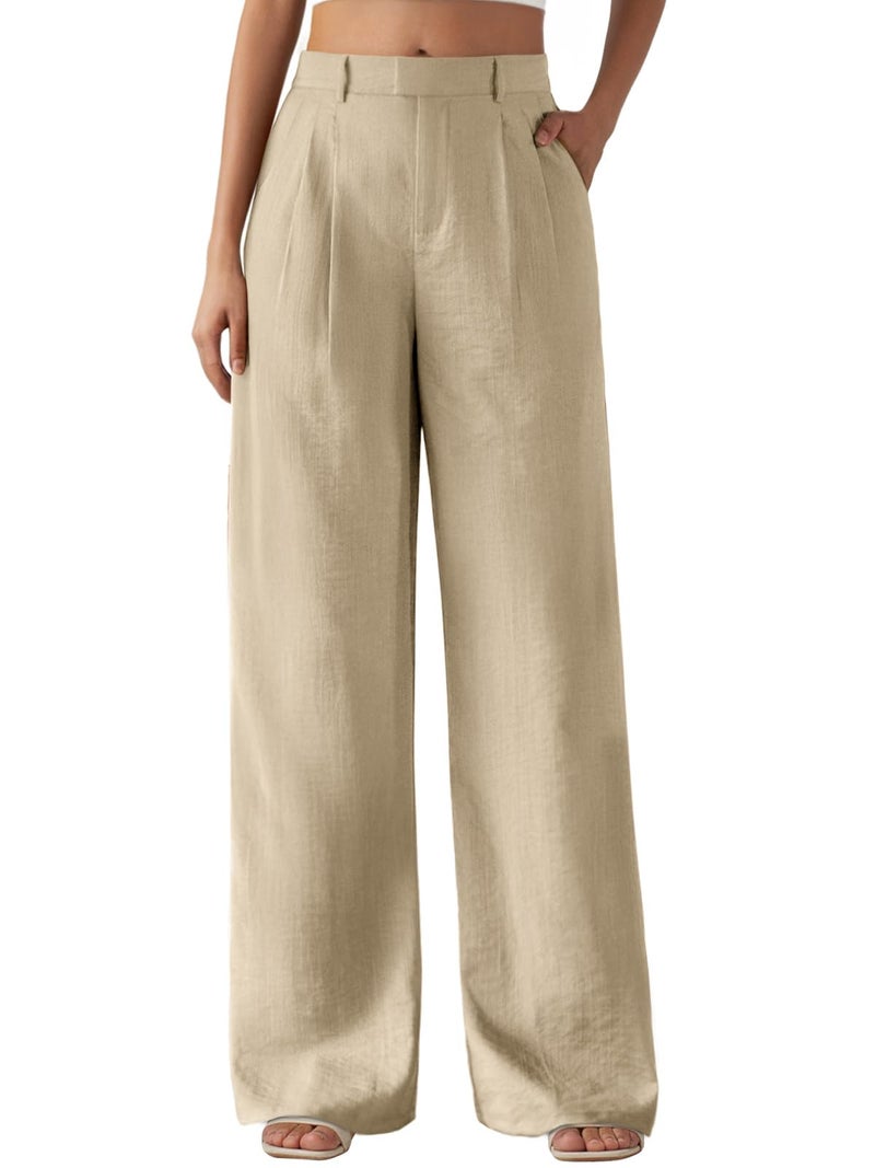 Feiersi Women's Wide Leg Pants Casual High Waisted Slacks Straight Dressy Pants Palazzo Trousers with Pockets(Camel,XX-Large) - Image 2