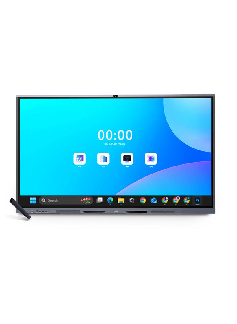 qbit 75 Inches Interactive Whiteboard IR-Touch 3840 * 2160P (4KUHD) W10 Corei5 8Gb, 256Gb 13MP Cam 6 Mic, 2 Speakers Intelligence Writing Whiteboard, HDMI/USB Port,LAN, Wifi  - Image 1