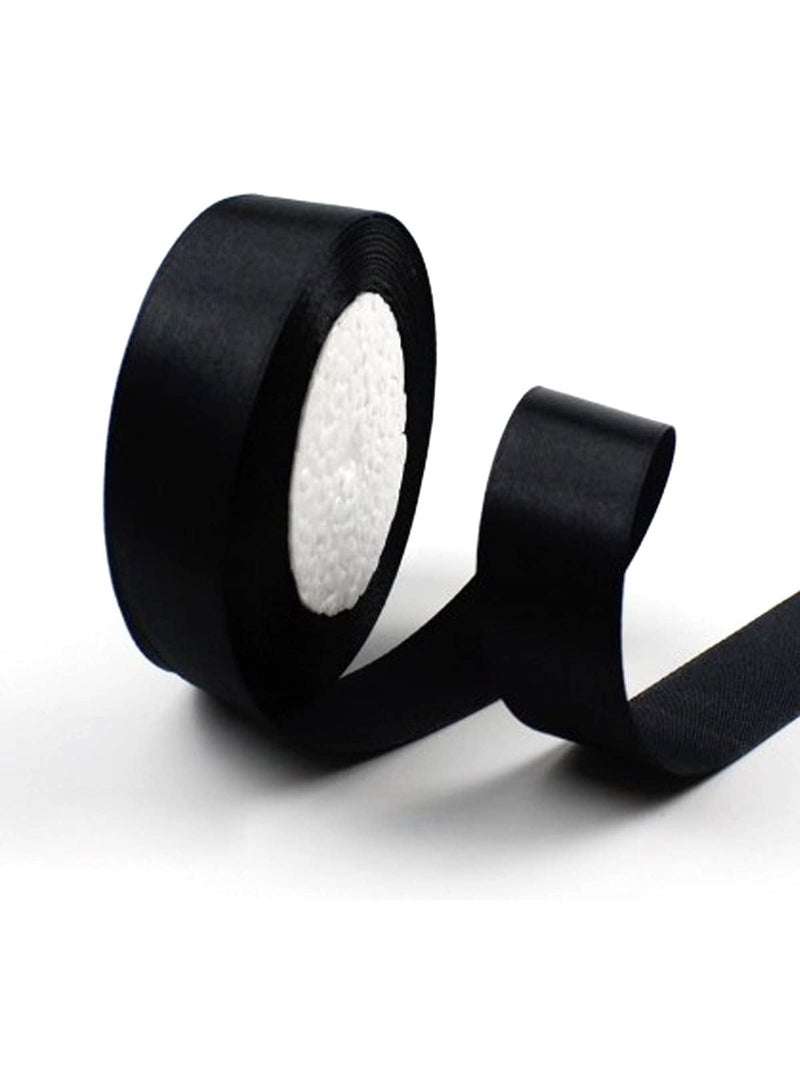 ITALO Ribbon Satin Fabric For Gift Package Wrapping Hair Bow Clips Making Crafting Sewing Wedding Decorations Width 2Cm*25 YD - Black - Image 1