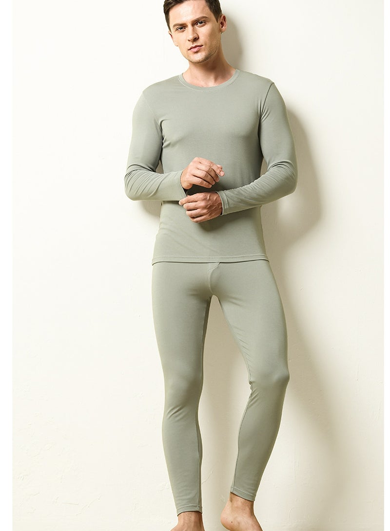 Loquat Mens Solid Color Thin Long Johns And Thermal Underwear Set 2 Piece Base Layer Set for Men Olive Green  - Image 1