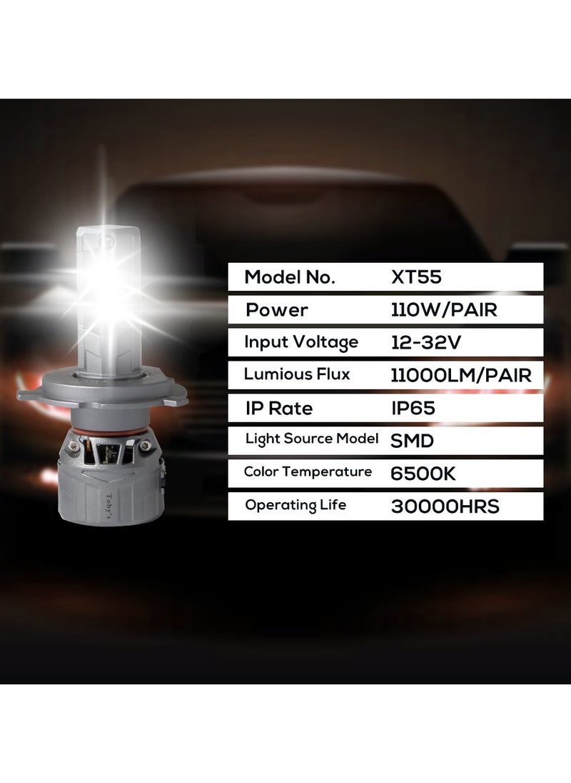 Tobys XT55 H4 2 Pieces Car LED Headlight Original 55W/piece Power 5500/piece Lumens With Color Temperature 6500K