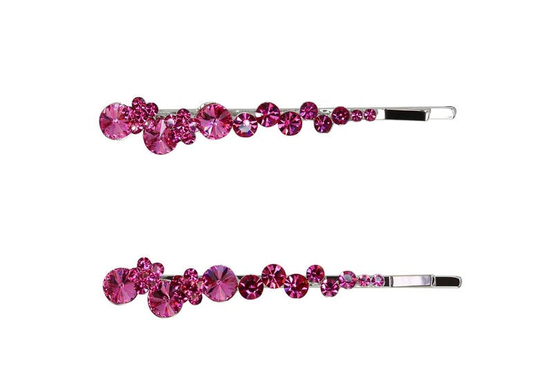 Faship A Pair Of Pink Premium Rhinestone Crystal Floral Hair Clips Pins 2 Pcs