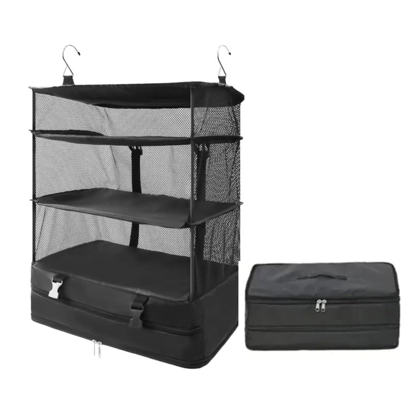 Kitwe Hanging Travel Shelves Bag with Hooks Collapsible 3Shelf Oxford Fabric Storage Washable Closet Storage Bag Collapsible Hanging Storage Washable Closet Organizer 157 98 217 in Black - Image 1