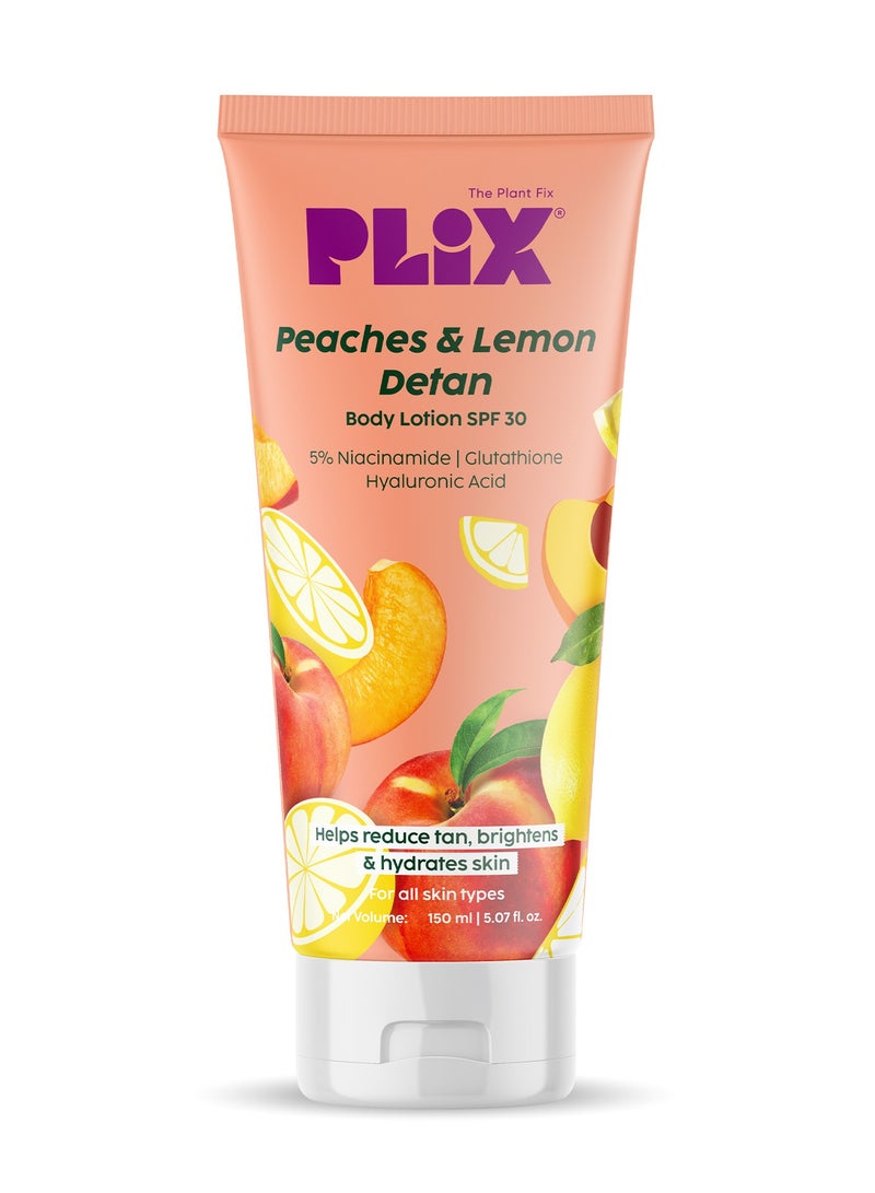 PLIX THE PLANT FIX Peaches & Lemon Detan Body Lotion with 5% Niacinamide, SPF 30, Hydrating, 150ml, Unisex - Image 1