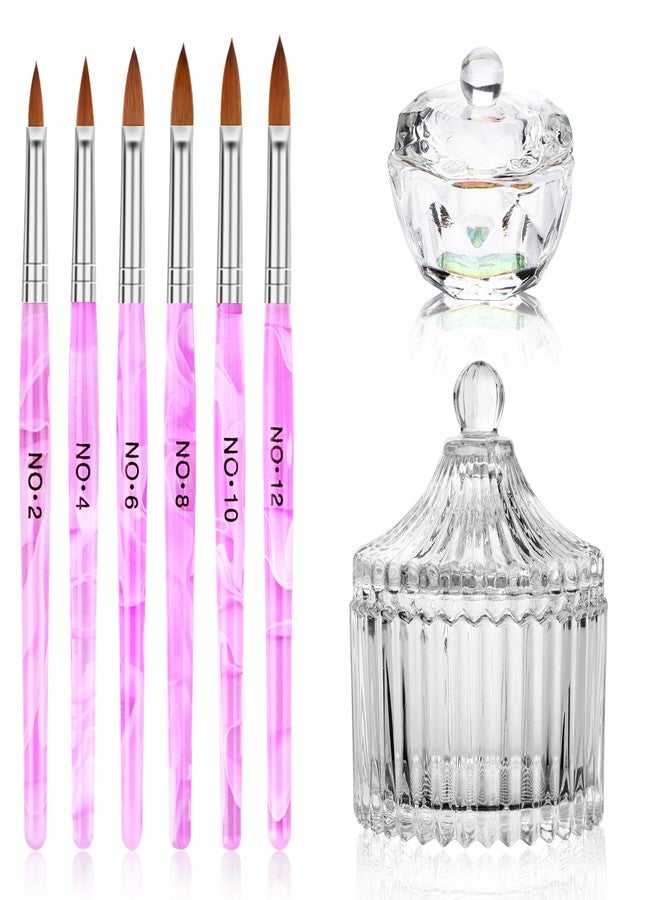 Yokilly Acrylic Nail Brush Dappen Dish Set, 6PCS Nail Art Pen and 2PCS Crystal Dappen Dish for Acrylic Nails, Manicure Bowl Cup Glass Container for Acrylic Liquid Nail Tool Kit - Image 1
