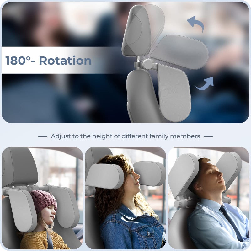 Yoocaa Car Headrest Pillow, Road Pal Headrest, Adjustable Car Seat Head Neck Support, U Shaped Car Sleeping Pillow for Kids & Adults (Grey) - Image 3