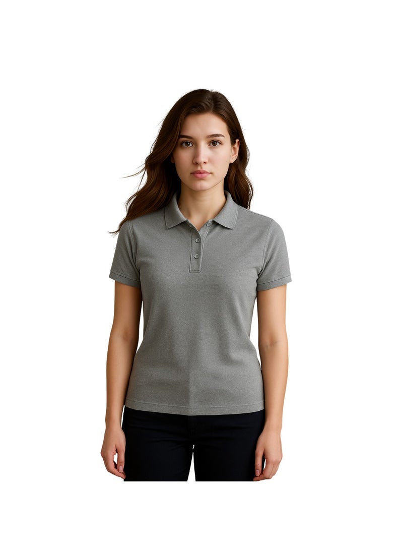 برينت شوب فور مي تي شيرت بولو نسائي من Interlock بقصّة عادية وأكمام قصيرة من القطن الخالص، 220 جرام لكل متر مربع، ألوان أساسية - Image 1