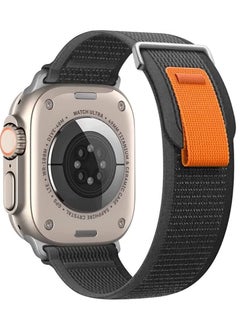 Compatible with Apple Watch Strap 44mm Ultra 49mm 45mm 42mm Replacement Band for iwatch series 8 7 6 SE 5 4 3 2 1 Stretchy Braided Nylon Sport Trail Loop Wristband for Men Women,Black/orange