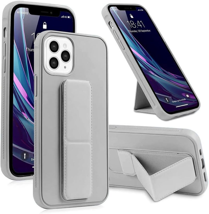 غطاء لهاتف iPhone 15 Pro Max، غطاء خلفي مع حامل مغناطيسي، مقبض يدوي مغناطيسي مضاد للسقوط والخدش والصدمات لهاتف iPhone 15 Pro Max (15 Pro Max، رمادي) - Image 1