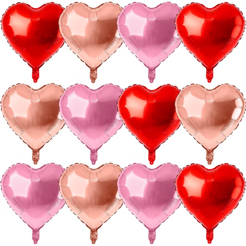 Nelisylux 12 Pcs Rose Gold And Red Heart Foil Balloons For Valentines Day Decorations 18 Inch Romantic Love Valentine Heart Balloons For Valentines Day Wedding Marriage Birthday Bridal Shower Party Decorations - Image 1