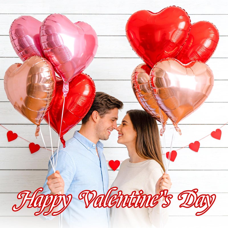 Nelisylux 12 Pcs Rose Gold And Red Heart Foil Balloons For Valentines Day Decorations 18 Inch Romantic Love Valentine Heart Balloons For Valentines Day Wedding Marriage Birthday Bridal Shower Party Decorations - Image 5
