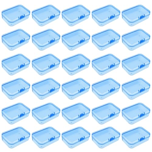 Goodma 30 Pieces Mini Rectangular Plastic Boxes Empty Storage Organizer Containers with Hinged Lids for Small Items and Other Craft Projects Blue 26 x 18 x 08 inch - Image 1