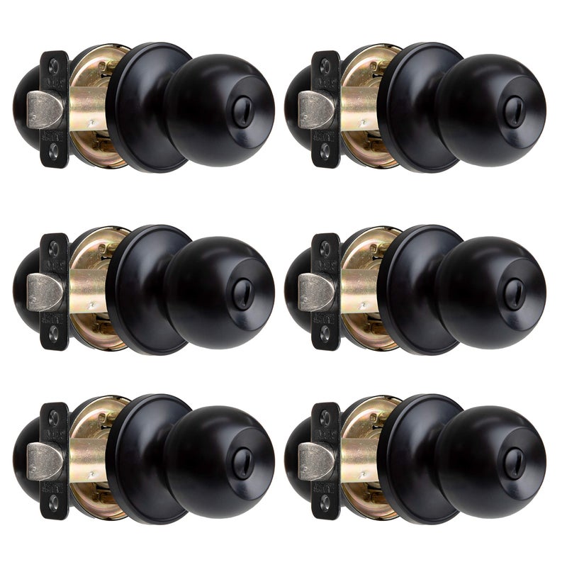 Ilyapa Privacy Black Interior Locking Door Knobs for Interior Doors Ball Style Matte Black Door Knobs with Lock Interior Keyless Privacy Keyless Locking Knob
