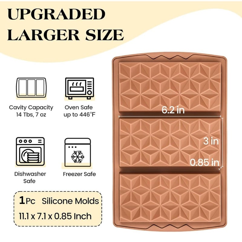 LEGACYCART Deep Chocolate Bar Molds 3 Slot Pyramid Design Dubai Chocolate Bar Mold Thick Candy Molds for Kunafa Stuffed Pistachio Chocolate Bars Break Apart Chocolate Knafeh Filling Mold - Image 2