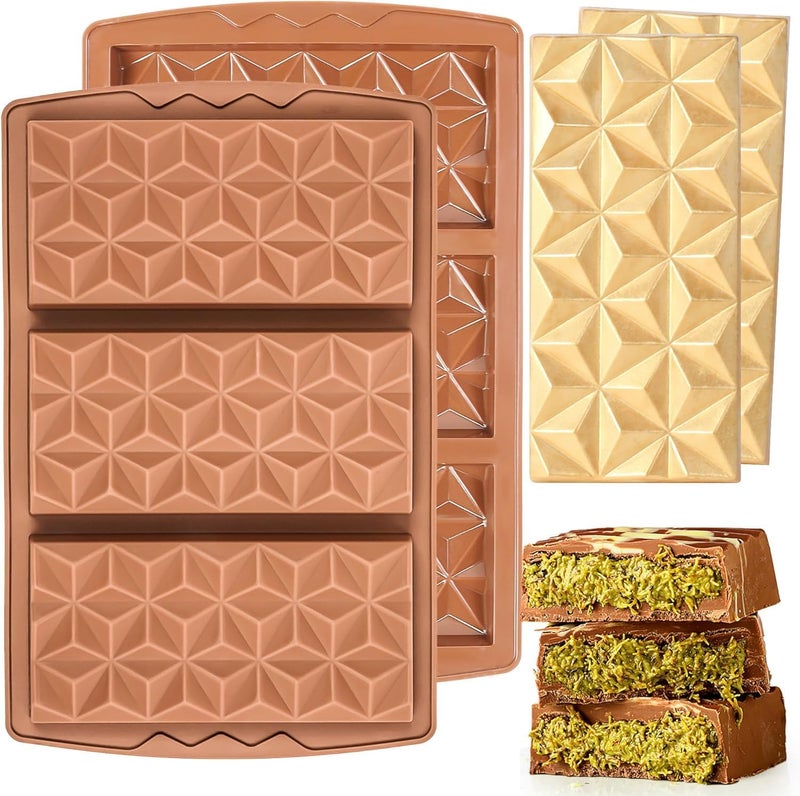 LEGACYCART Deep Chocolate Bar Molds 3 Slot Pyramid Design Dubai Chocolate Bar Mold Thick Candy Molds for Kunafa Stuffed Pistachio Chocolate Bars Break Apart Chocolate Knafeh Filling Mold - Image 1