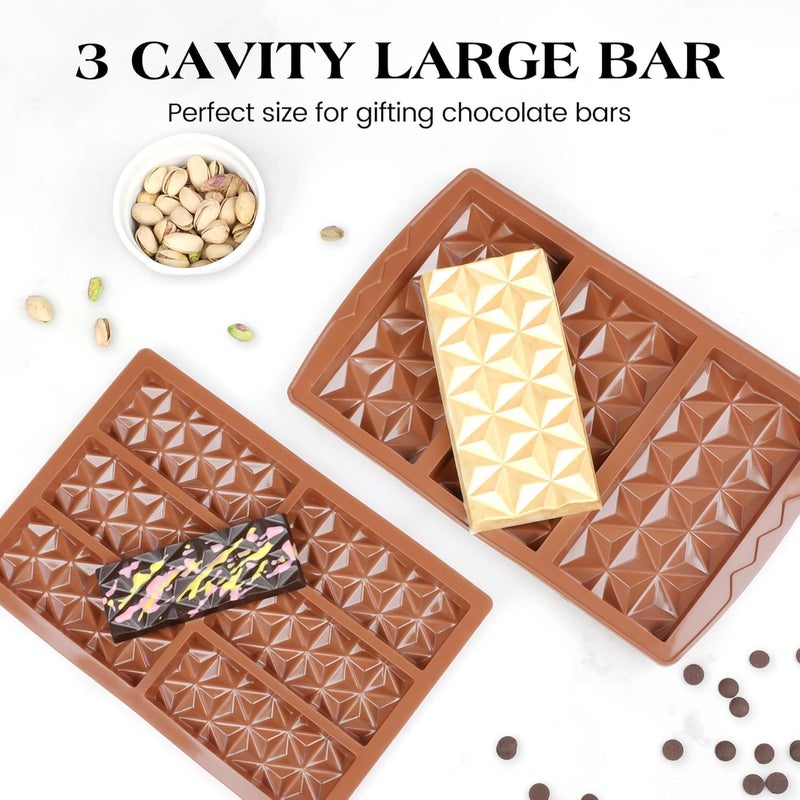 LEGACYCART Deep Chocolate Bar Molds 3 Slot Pyramid Design Dubai Chocolate Bar Mold Thick Candy Molds for Kunafa Stuffed Pistachio Chocolate Bars Break Apart Chocolate Knafeh Filling Mold - Image 5