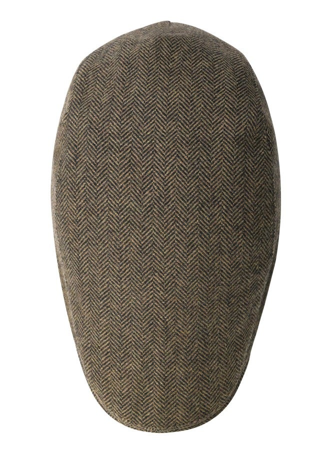 FEINION Men Wool Blend Flat Cap Tweed Newsboy Ivy Hat (Herringbone Khaki) - Image 4