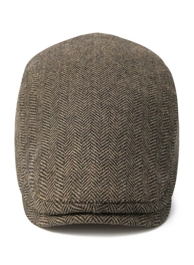 FEINION Men Wool Blend Flat Cap Tweed Newsboy Ivy Hat (Herringbone Khaki) - Image 3