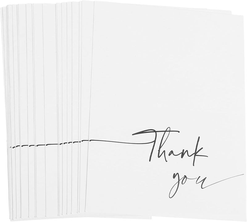 OSALADI 50pcs White Blank Thank You Wedding Cards Folded 204x152mm with Gold Foil Printing Bulk Thank You Cards for Wedding Party Decorations - Image 1