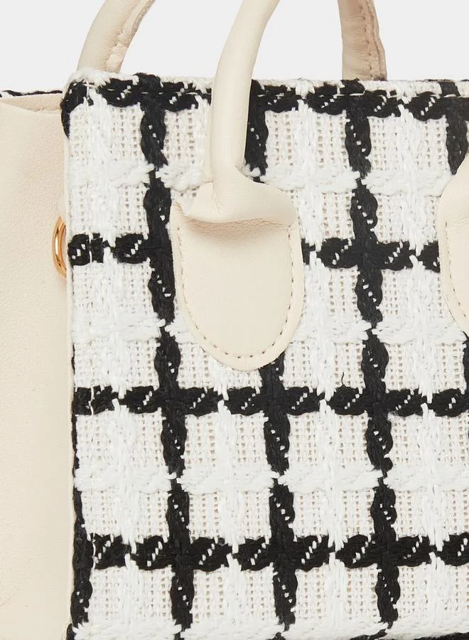 Styli Square Pattern Handbag with Detachable Strap