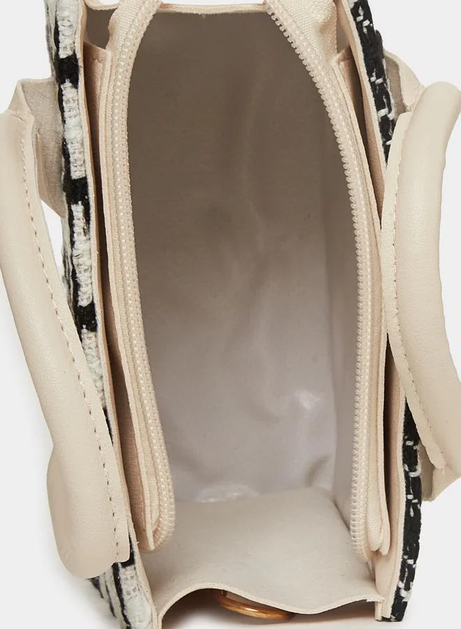 Styli Square Pattern Handbag with Detachable Strap