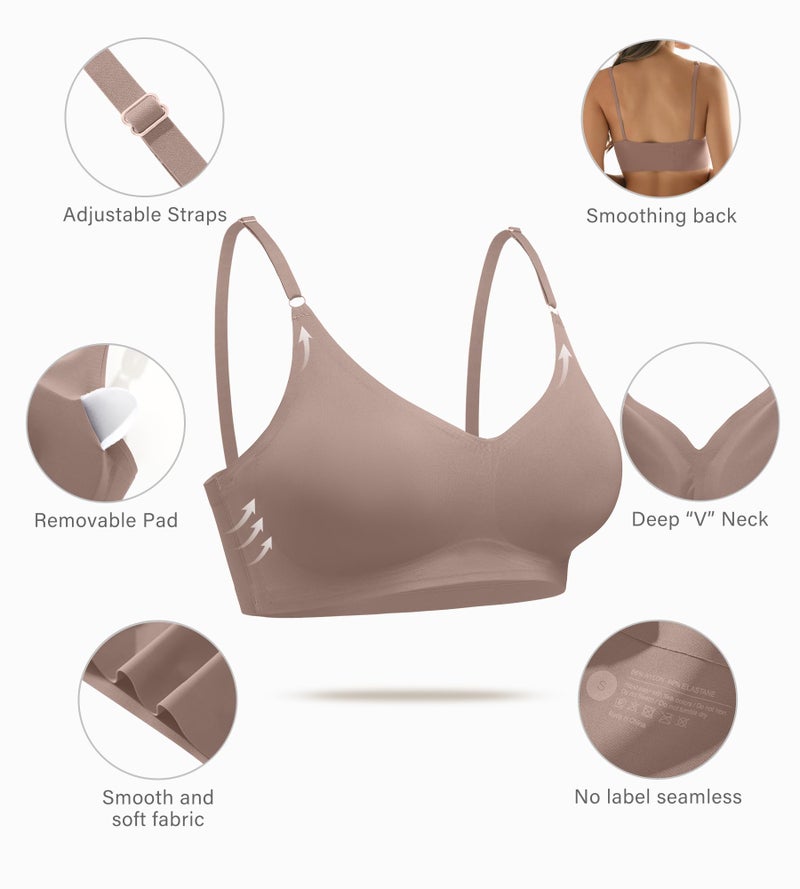 DEANGELMON Seamless Bras for Women V Neck Padded Bra Adjustable Straps Bralettes Everyday Sleeping Bra Multiple Pack(3P16,M) - Image 3