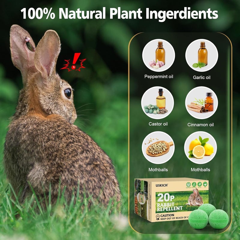 USKICH Rabbit Repellent Outdoor,20 Pack Natural Peppermint Oil Rabbit Repellent Pet Safe,Powerful Rabbit Deterrent,Rabbit Repellant for Garden,Deer Repellent for Outdoor Tree Yard, Safe for Lawn and Plant - Image 3